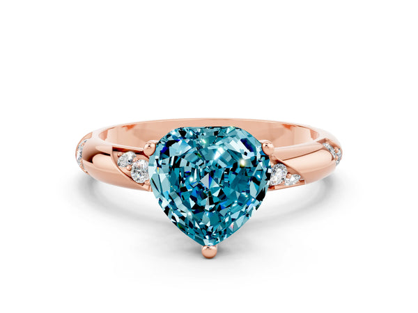 Rose gold Heart Cut Solitaire Diamond Engagement Ring with Twisted Pave Band and Four-Prong Setting