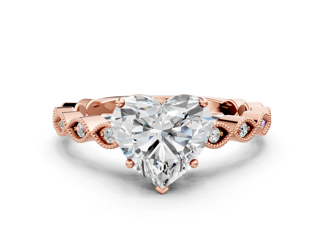Rose gold Heart Cut Solitaire Diamond Ring with Infinity Twist Band and Four-Prong Setting_13