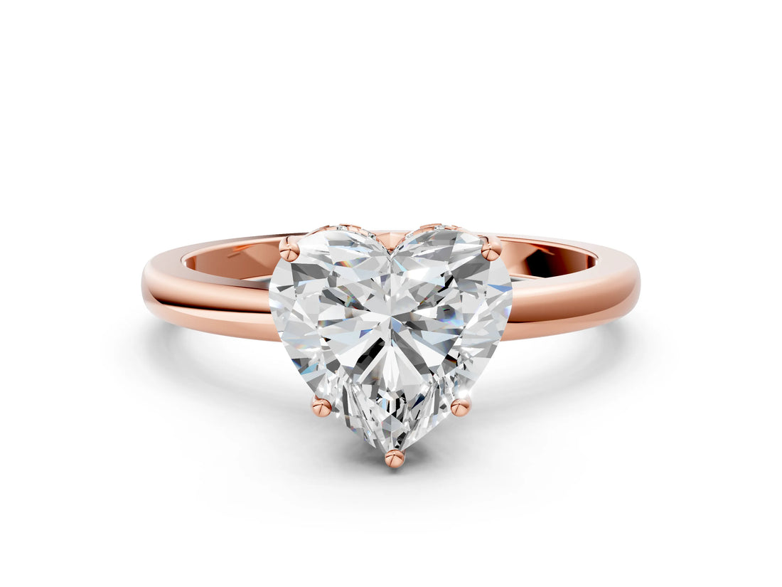 Rose gold Heart Cut Solitaire Diamond Ring with Prong Setting and Plain Band_3