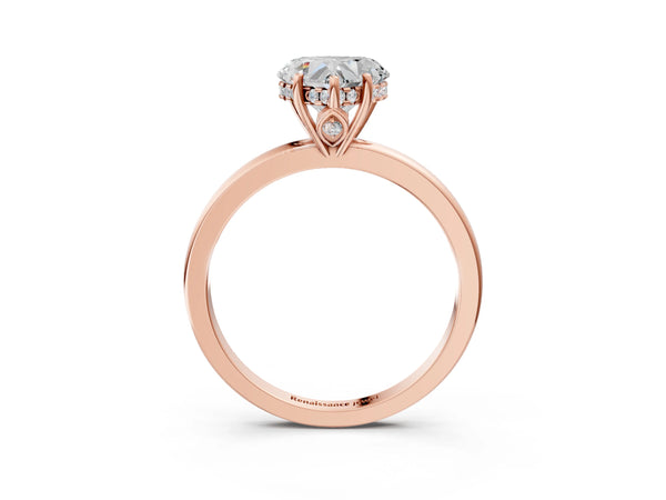 Rose gold Heart Cut Solitaire Diamond Ring with Prong Setting and Plain Band