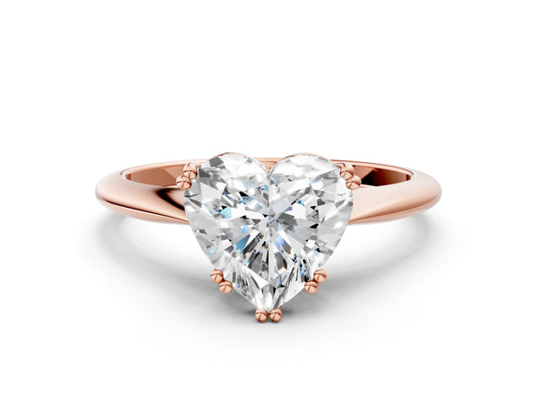 Rose gold Heart Cut Solitaire Diamond Ring with Six-Prong Setting and Classic Band