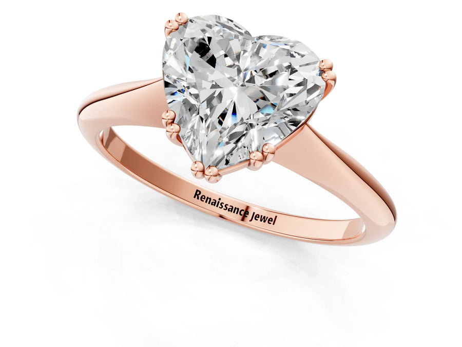 Rose gold Heart Cut Solitaire Diamond Ring with Six-Prong Setting and Classic Band