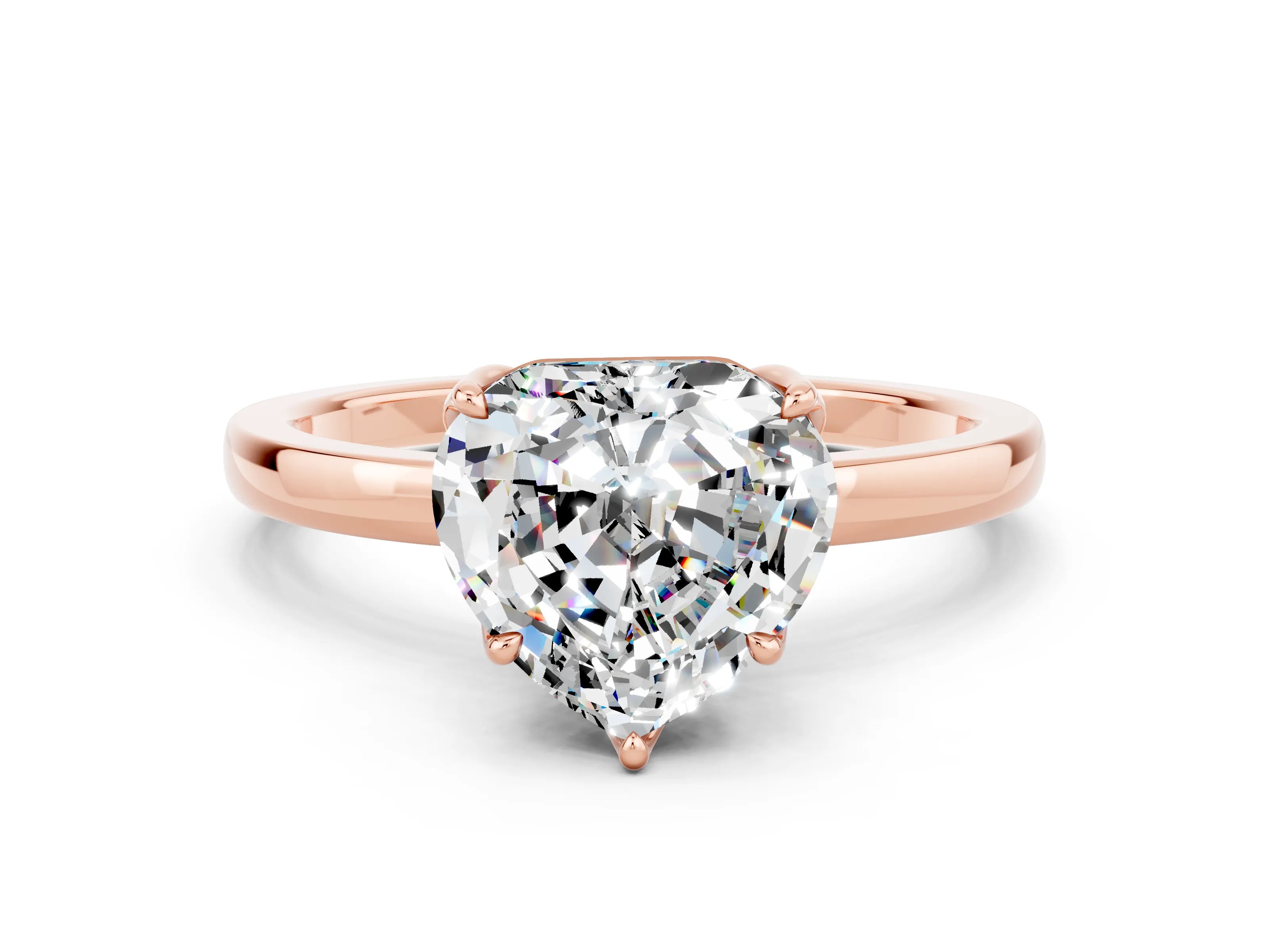 Rose gold Heart Cut Solitaire Diamond Ring with Thin Band and Four-Prong Setting
