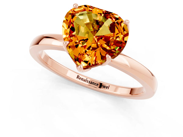 Rose gold Heart Cut Citrine Solitaire Ring with Thin Band and Prong Setting