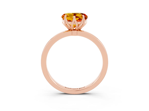 Rose gold Heart Cut Citrine Solitaire Ring with Thin Band and Prong Setting