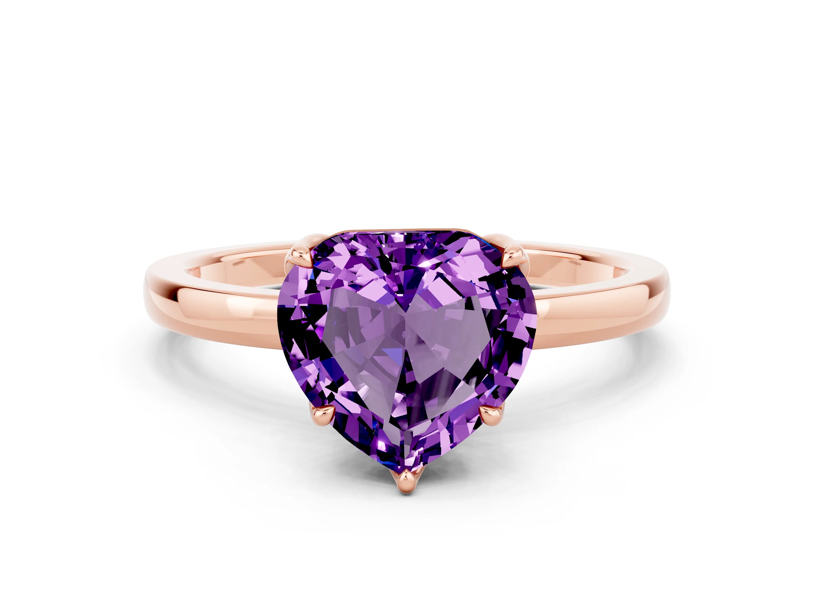 Rose gold Heart Cut Solitaire Diamond Ring with Thin Band and Four-Prong Setting