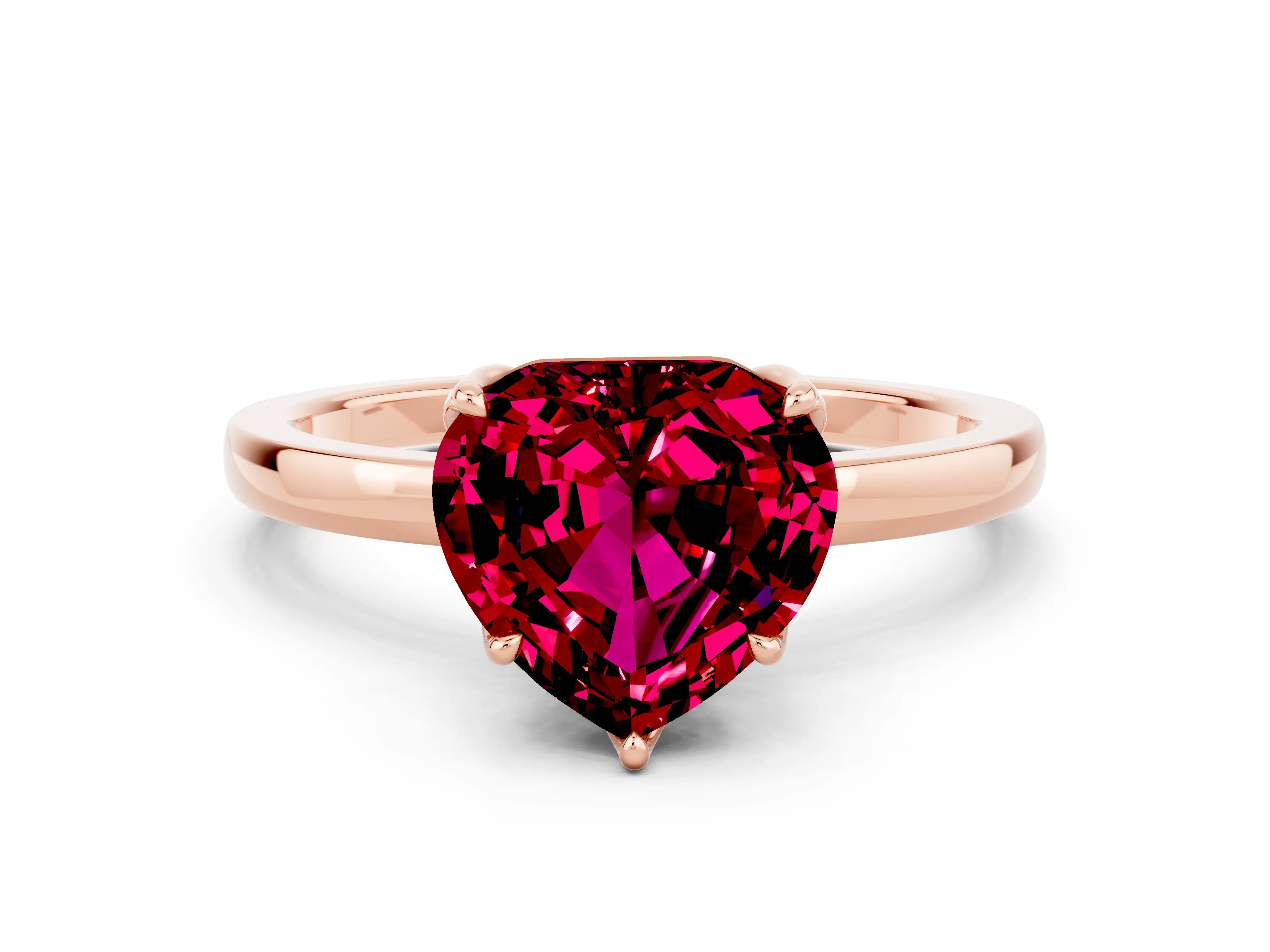 Rose gold Heart Cut Solitaire Diamond Ring with Thin Band and Four-Prong Setting