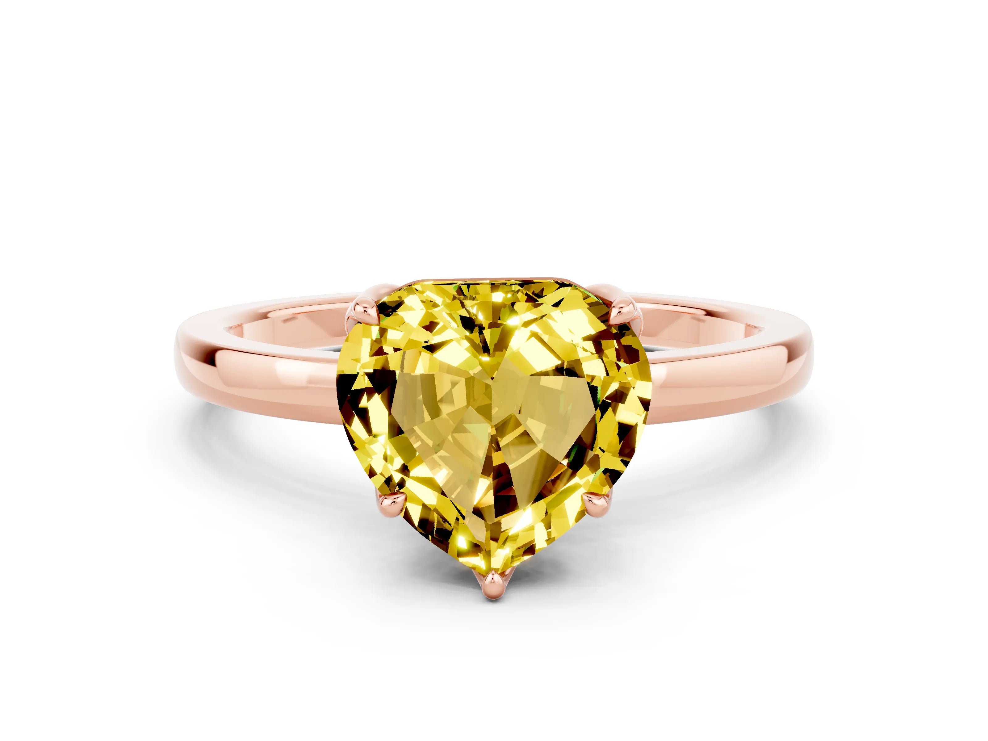 Rose gold Heart Cut Solitaire Diamond Ring with Thin Band and Four-Prong Setting