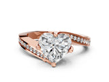 Rose gold Heart Cut Solitaire Diamond Twist Band with Pavé Setting and Four-Prong Setting_3