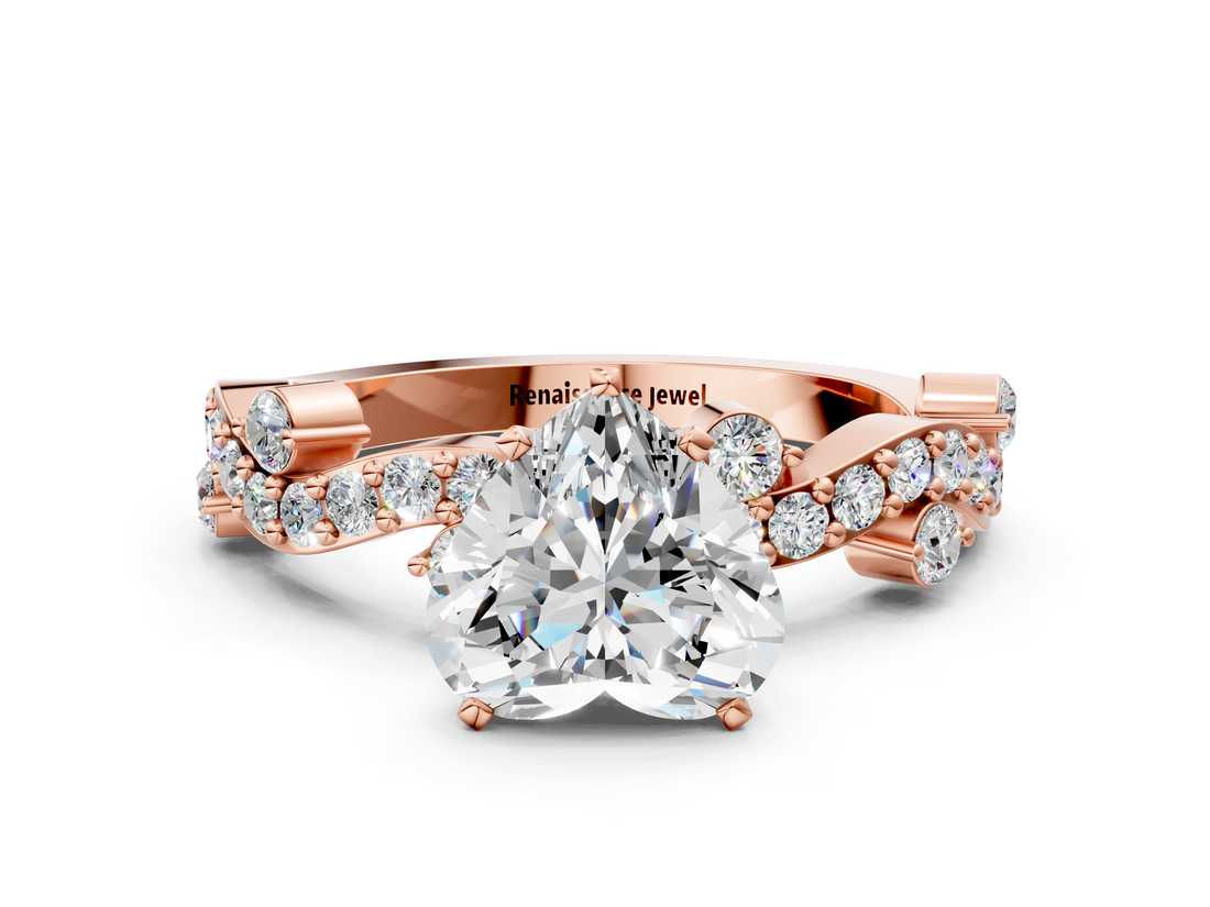 Rose gold Heart Cut Solitaire Diamond Twisted Band with Pave Setting_41