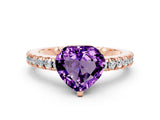 Rose gold Heart Cut Solitaire Diamond with Pavé Band and Four-Prong Setting