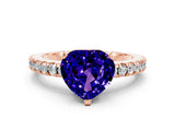 Rose gold Heart Cut Solitaire Diamond with Pavé Band and Four-Prong Setting