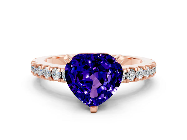 Rose gold Heart Cut Solitaire Tanzanite with Pavé Band and Four-Prong Setting