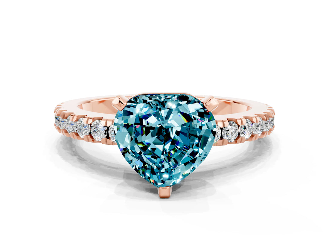 Rose gold Heart Cut Solitaire Diamond with Pavé Band and Four-Prong Setting