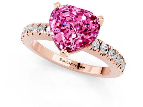 Rose gold Heart Cut Solitaire Diamond with Pavé Band and Four-Prong Setting_1