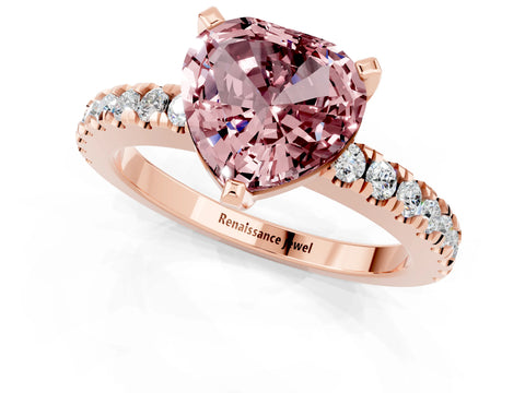 Rose gold Heart Cut Solitaire Diamond with Pavé Band and Four-Prong Setting_1