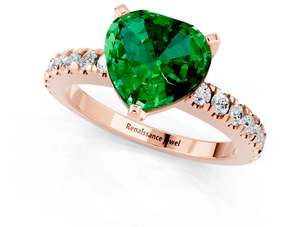 Rose gold Heart Cut Solitaire Emerald with Pavé Band and Four-Prong Setting