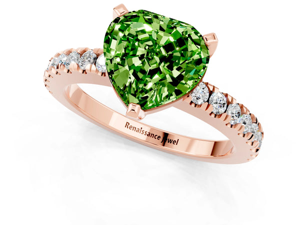Rose gold Heart Cut Solitaire Peridot with Pavé Band and Four-Prong Setting