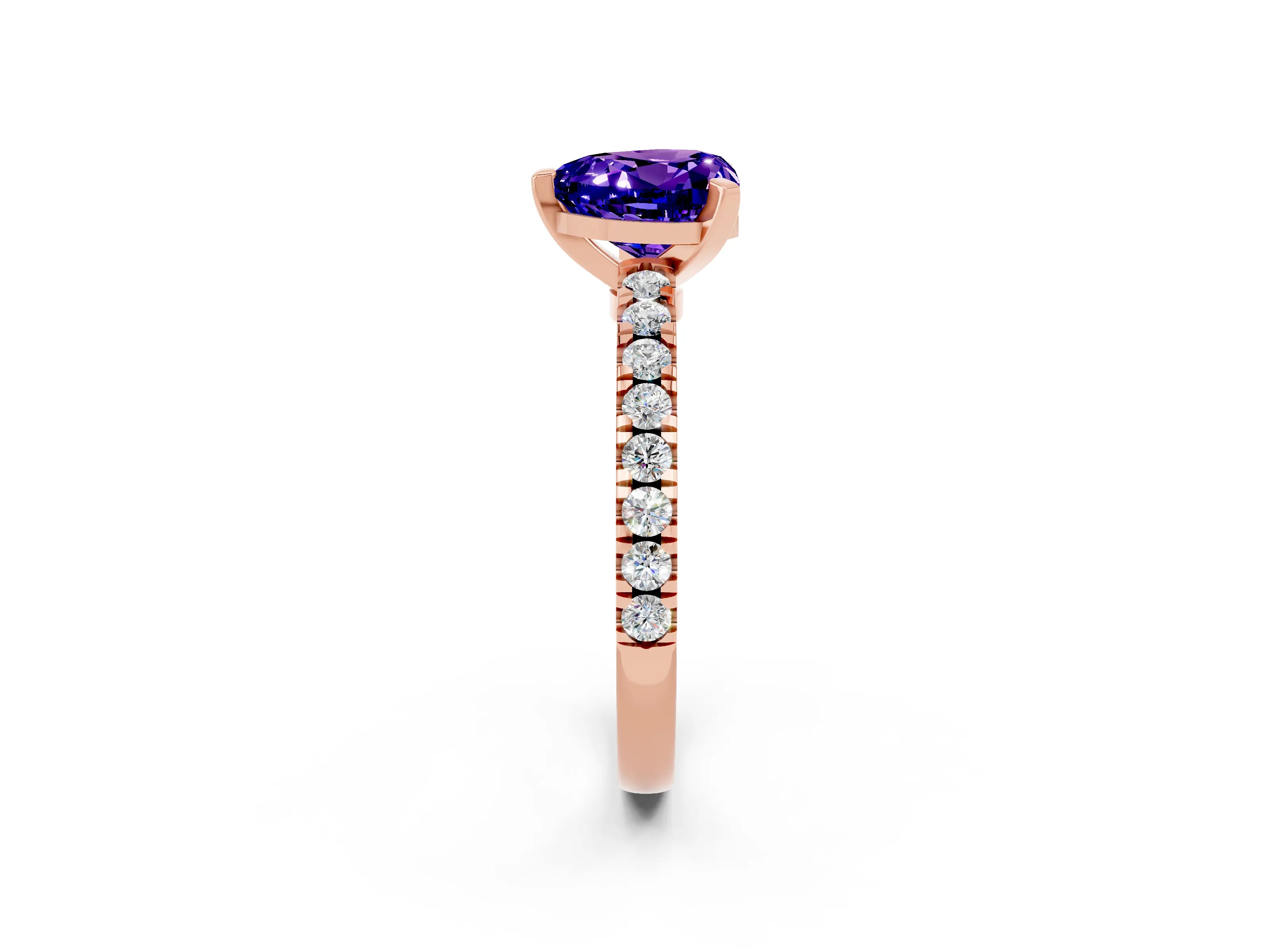 Rose gold Heart Cut Solitaire Diamond with Pavé Band and Four-Prong Setting_2