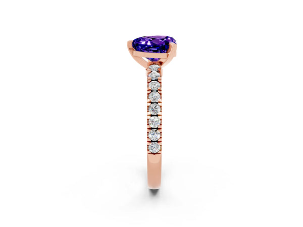 Rose gold Heart Cut Solitaire Tanzanite with Pavé Band and Four-Prong Setting