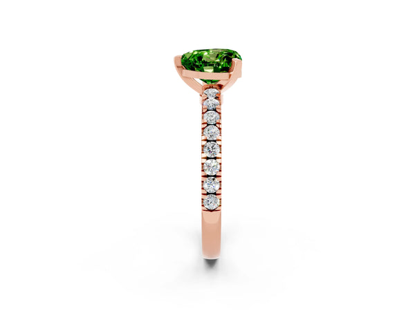 Rose gold Heart Cut Solitaire Peridot with Pavé Band and Four-Prong Setting