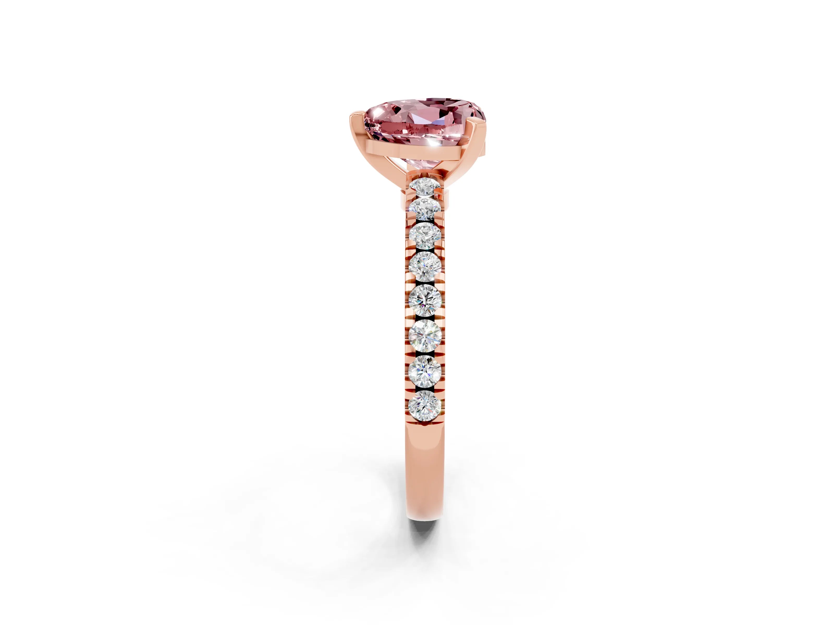 Rose gold Heart Cut Solitaire Diamond with Pavé Band and Four-Prong Setting_2