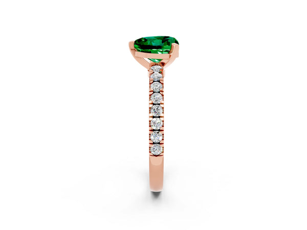 Rose gold Heart Cut Solitaire Emerald with Pavé Band and Four-Prong Setting