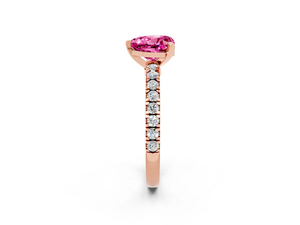 Rose gold Heart Cut Solitaire Pink Sapphire with Pavé Band and Four-Prong Setting
