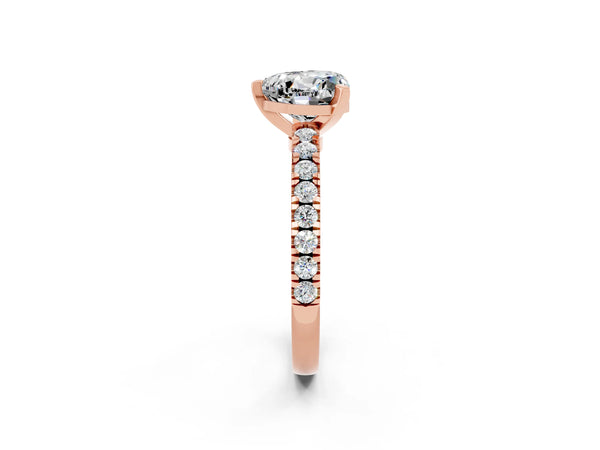 Rose gold Heart Cut Solitaire Moissanite with Pavé Band and Four-Prong Setting