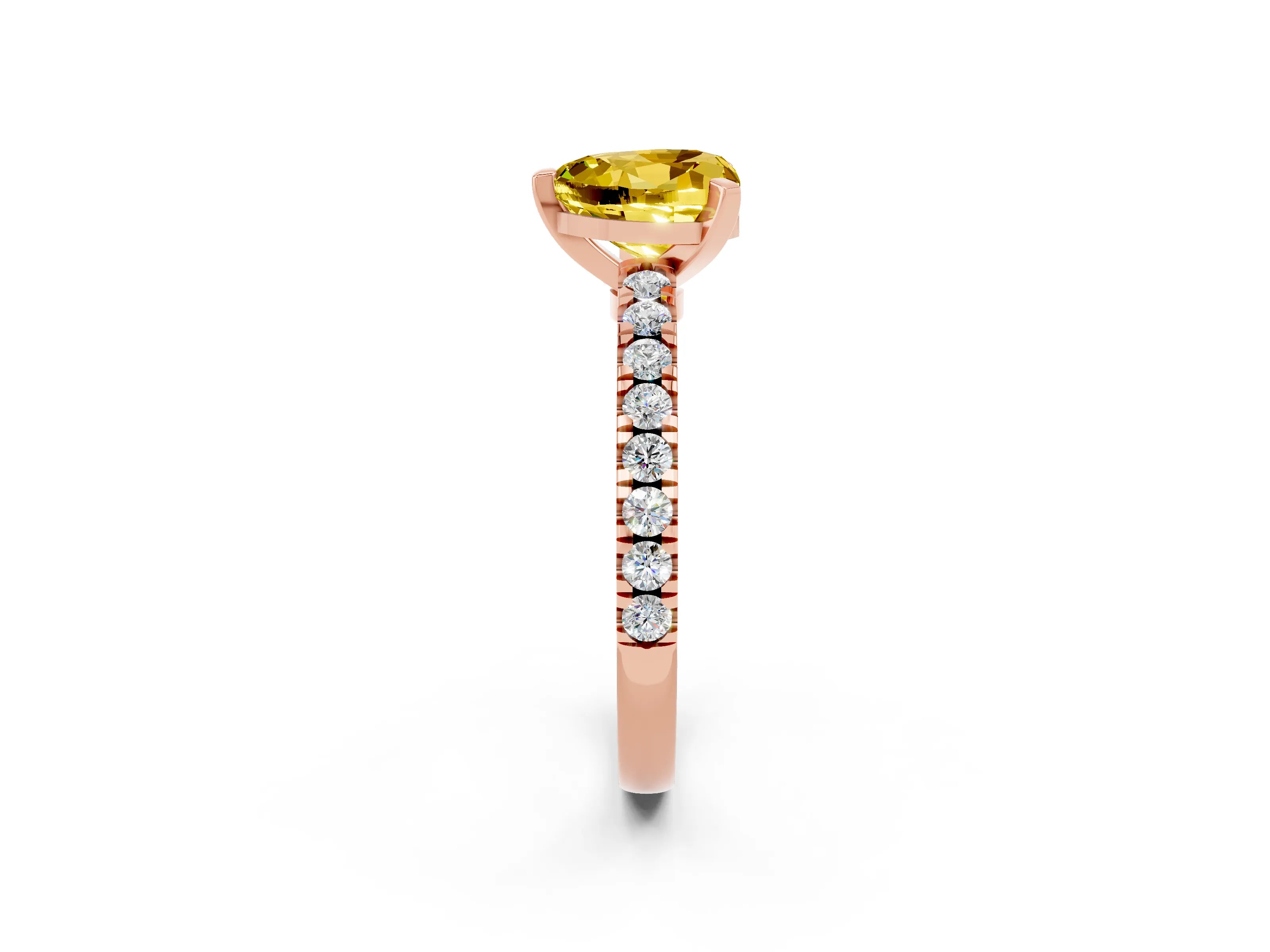 Rose gold Heart Cut Solitaire Diamond with Pavé Band and Four-Prong Setting_2