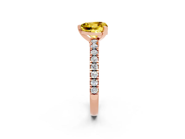 Rose gold Heart Cut Solitaire Yellow Sapphire with Pavé Band and Four-Prong Setting