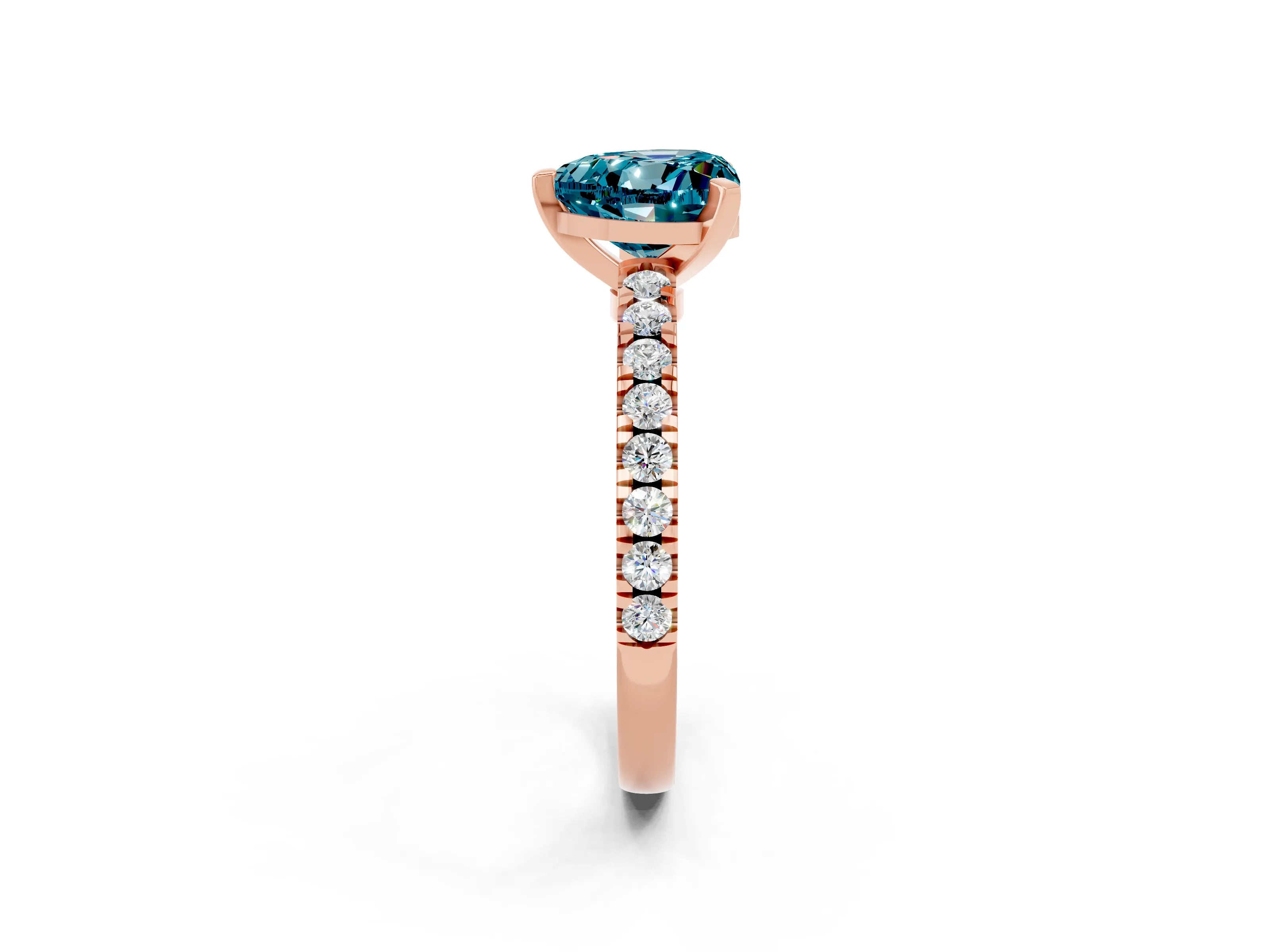 Rose gold Heart Cut Solitaire Diamond with Pavé Band and Four-Prong Setting_2