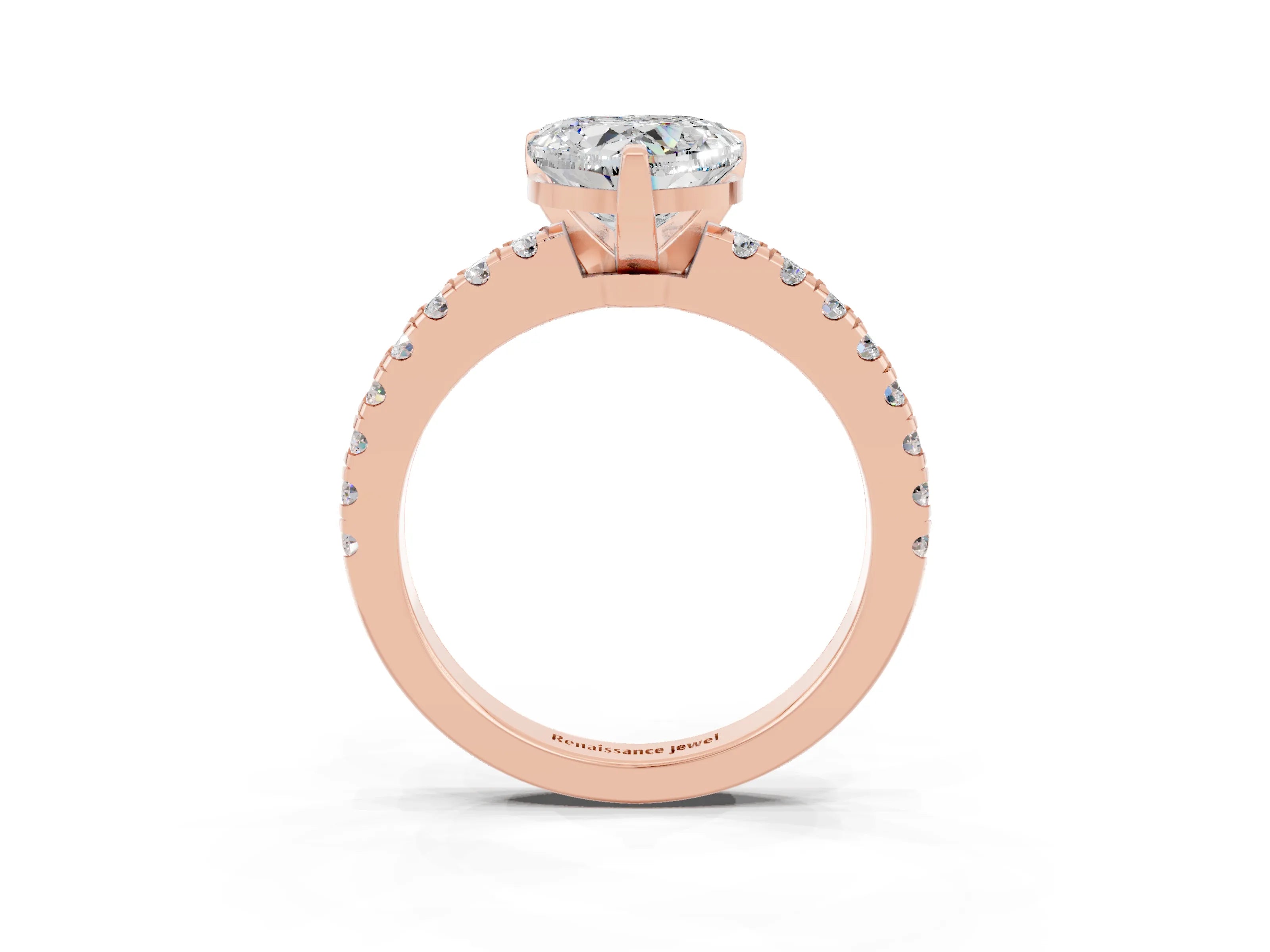 Rose gold Heart Cut Solitaire Diamond with Pavé Band and Four-Prong Setting_3