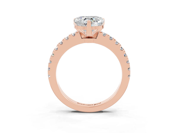 Rose gold Heart Cut Solitaire Moissanite with Pavé Band and Four-Prong Setting
