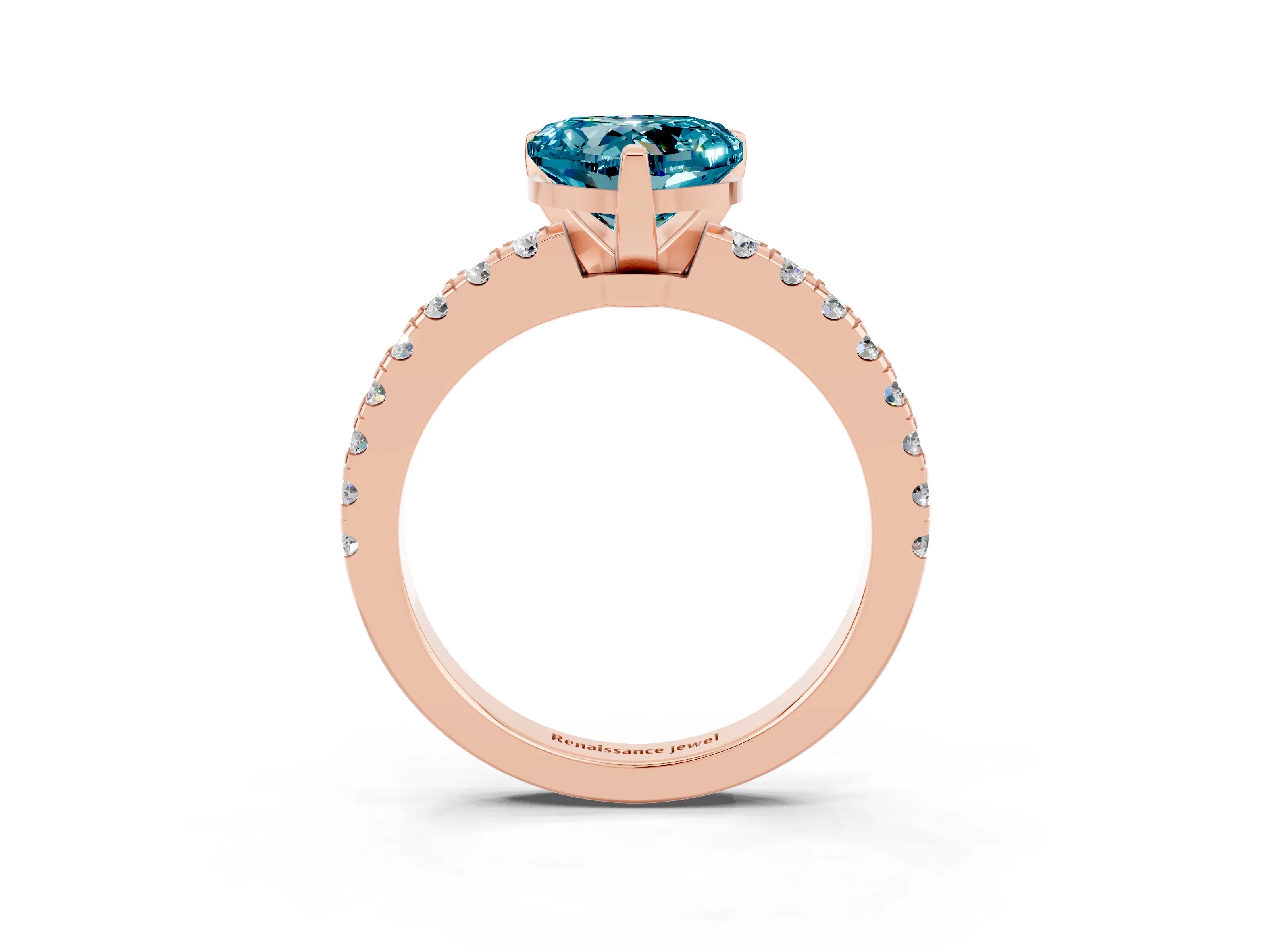Rose gold Heart Cut Solitaire Diamond with Pavé Band and Four-Prong Setting_3