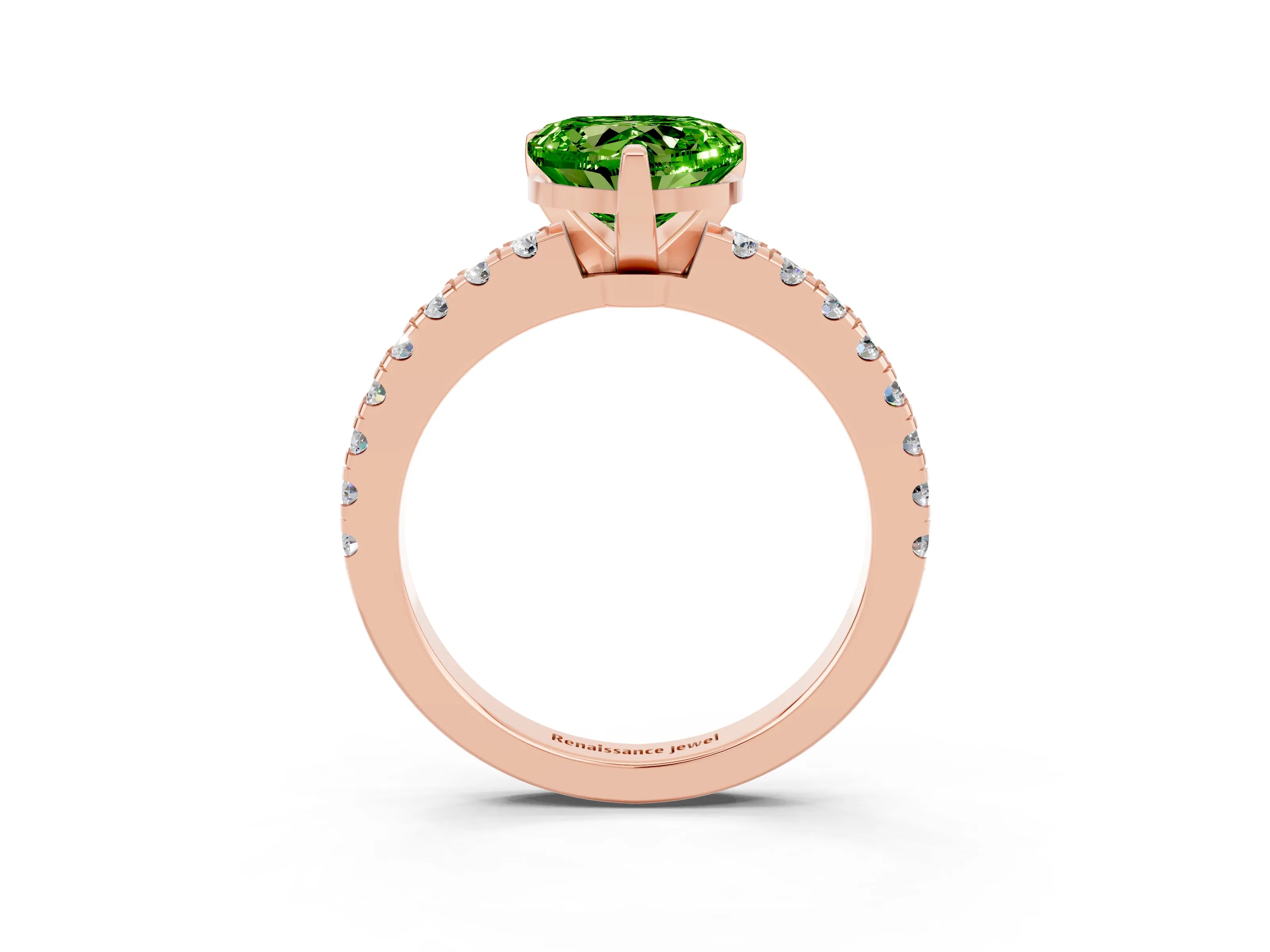 Rose gold Heart Cut Solitaire Diamond with Pavé Band and Four-Prong Setting_3
