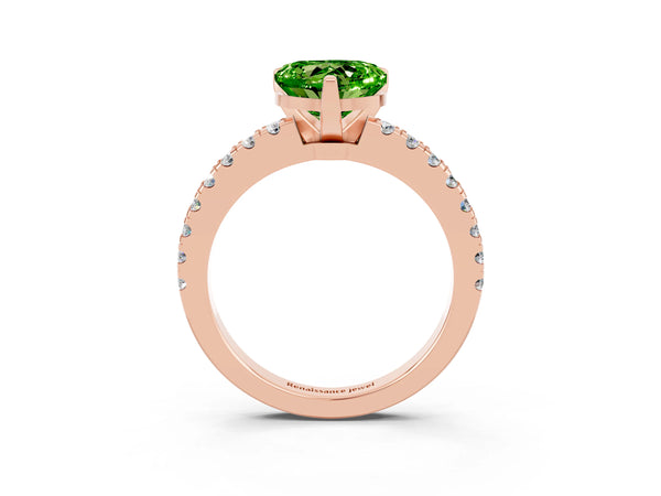 Rose gold Heart Cut Solitaire Peridot with Pavé Band and Four-Prong Setting