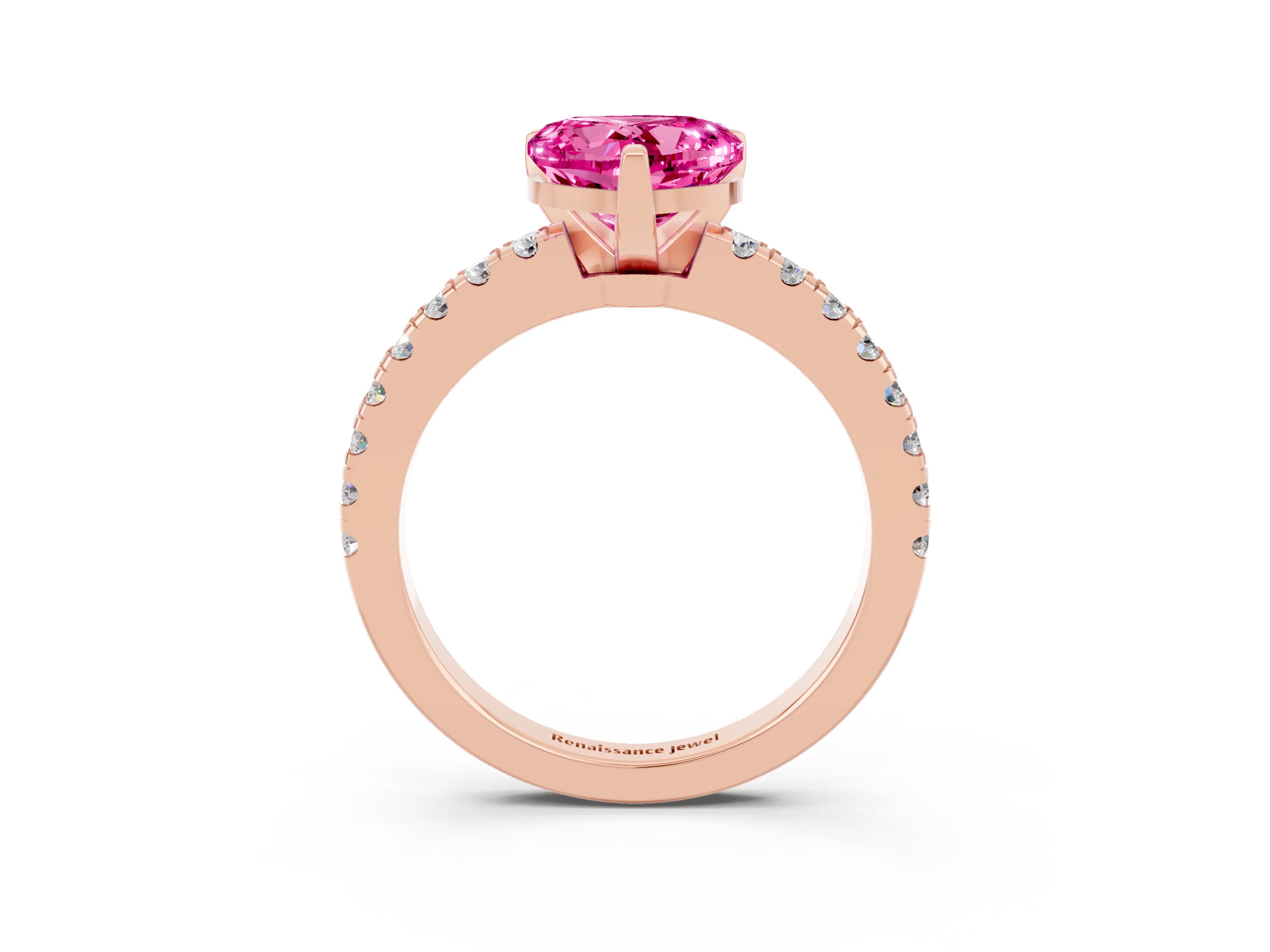 Rose gold Heart Cut Solitaire Diamond with Pavé Band and Four-Prong Setting_3