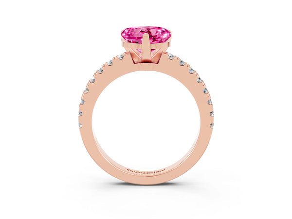 Rose gold Heart Cut Solitaire Pink Sapphire with Pavé Band and Four-Prong Setting
