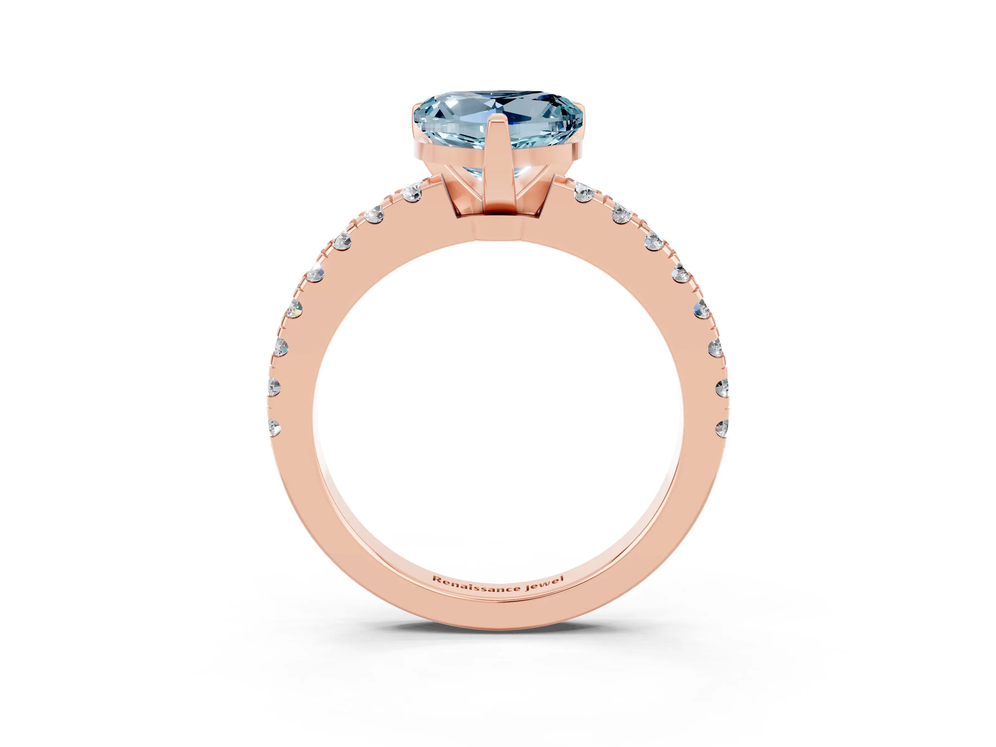 Rose gold Heart Cut Solitaire Diamond with Pavé Band and Four-Prong Setting_3