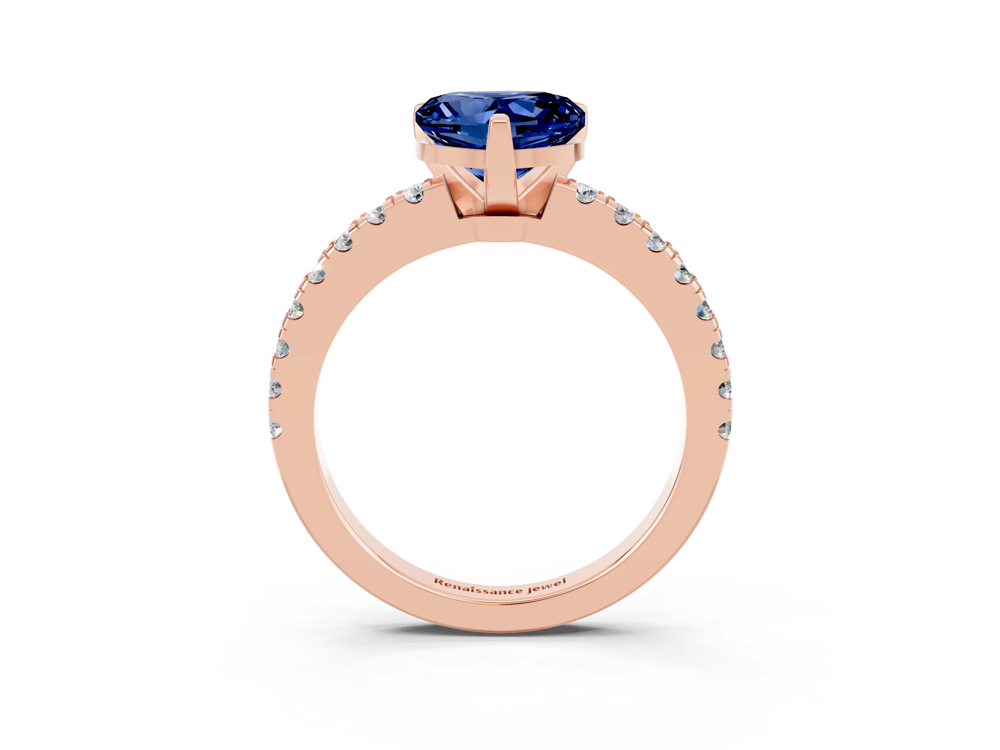 Rose gold Heart Cut Solitaire Diamond with Pavé Band and Four-Prong Setting_3