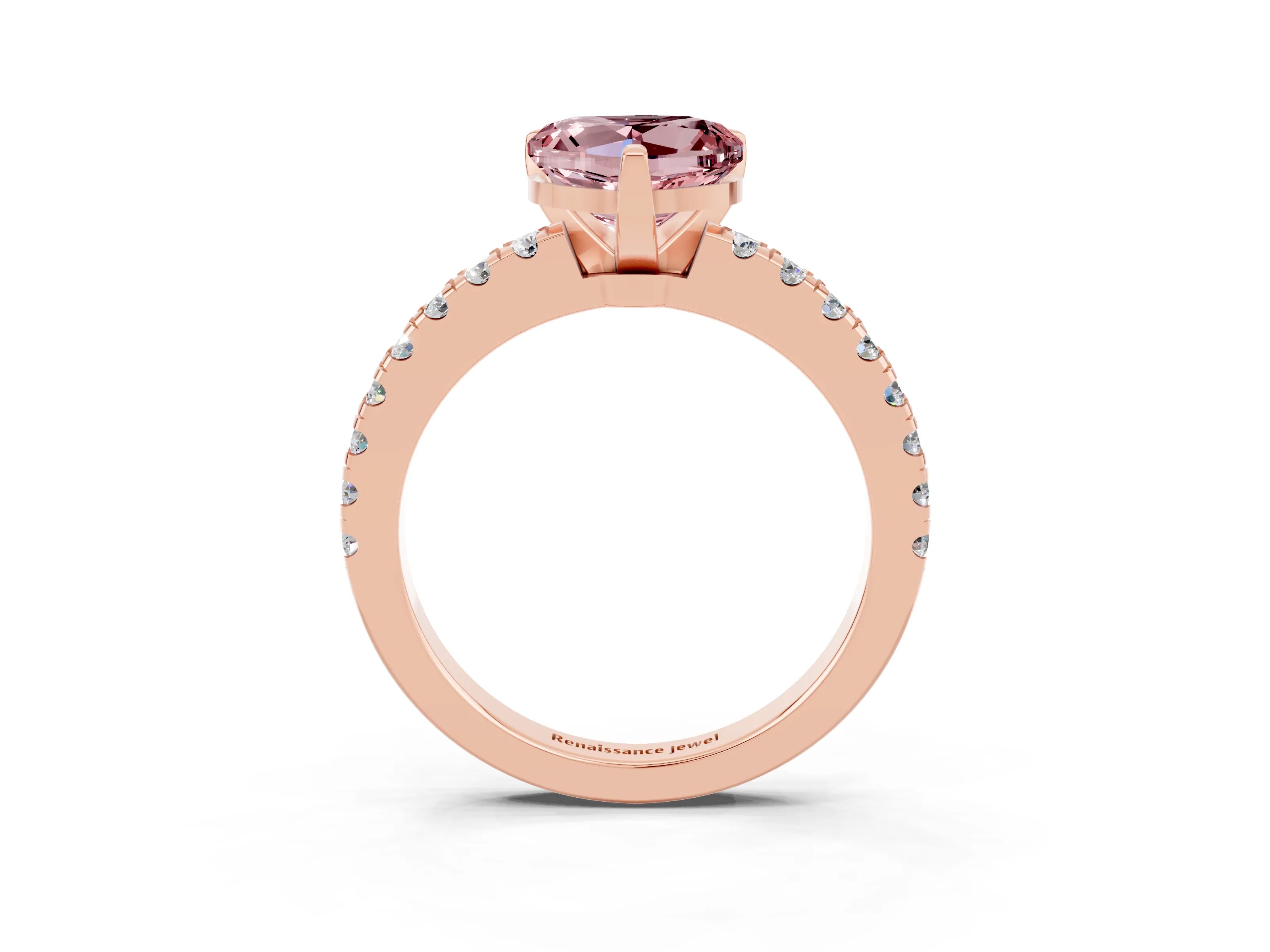 Rose gold Heart Cut Solitaire Diamond with Pavé Band and Four-Prong Setting_3