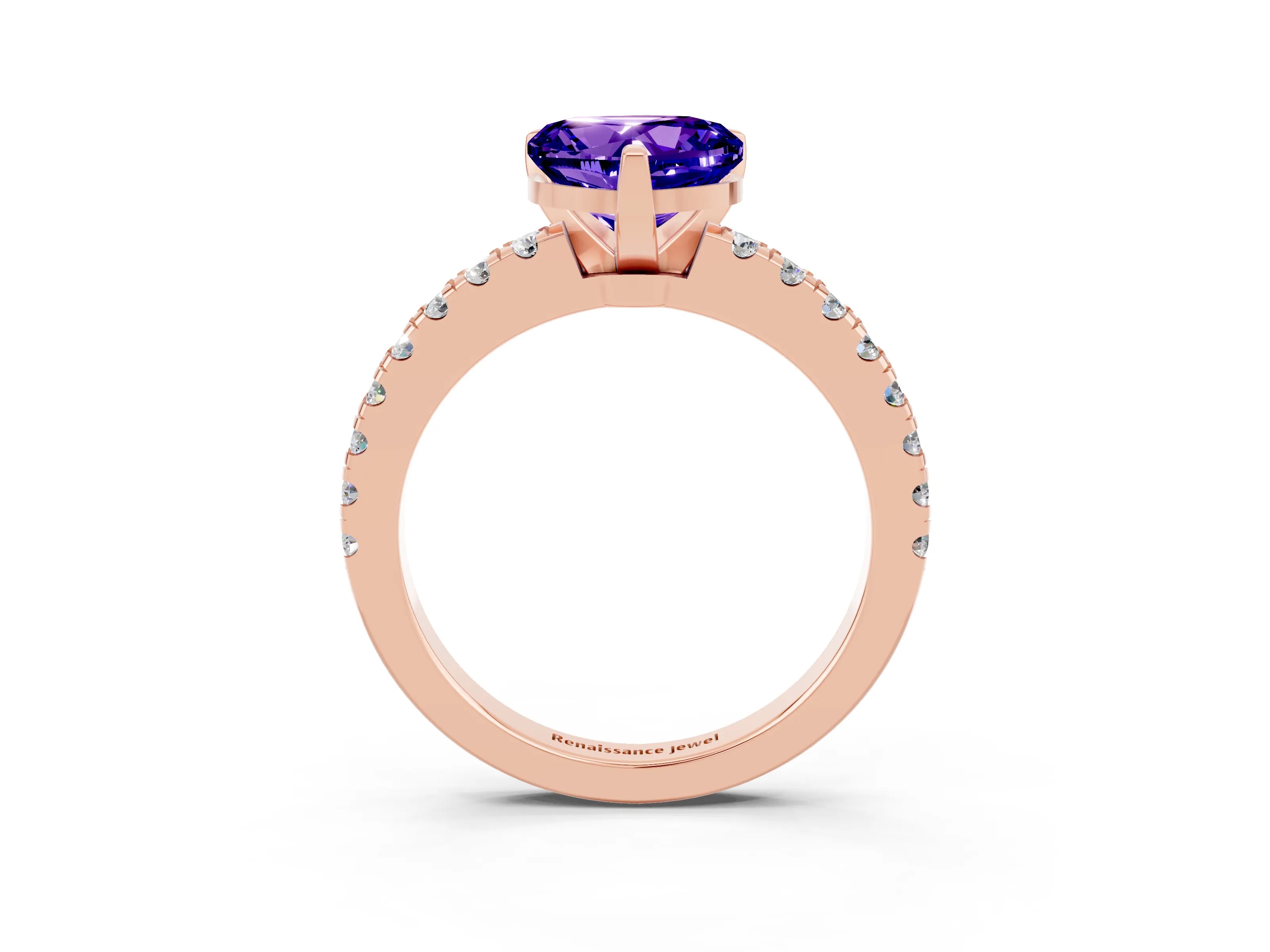 Rose gold Heart Cut Solitaire Diamond with Pavé Band and Four-Prong Setting_3