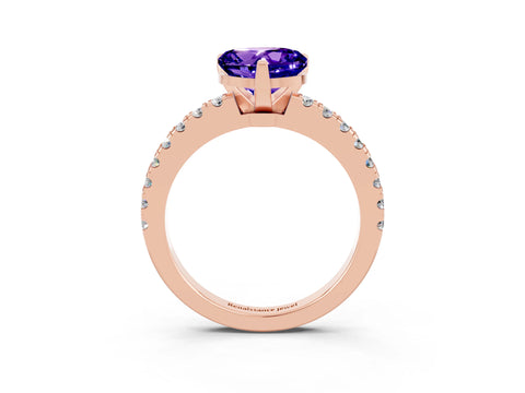 Rose gold Heart Cut Solitaire Diamond with Pavé Band and Four-Prong Setting_3
