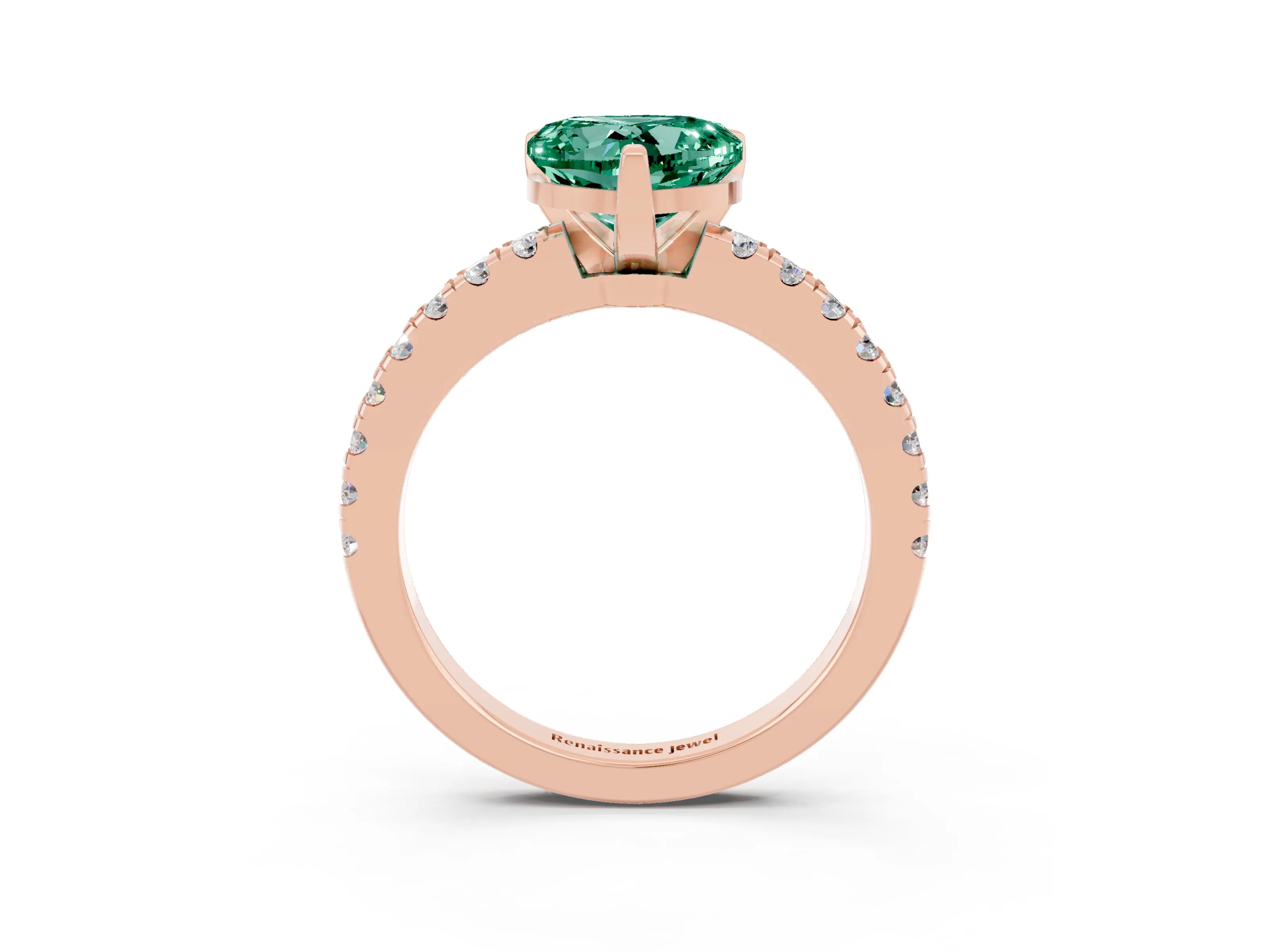 Rose gold Heart Cut Solitaire Diamond with Pavé Band and Four-Prong Setting_3