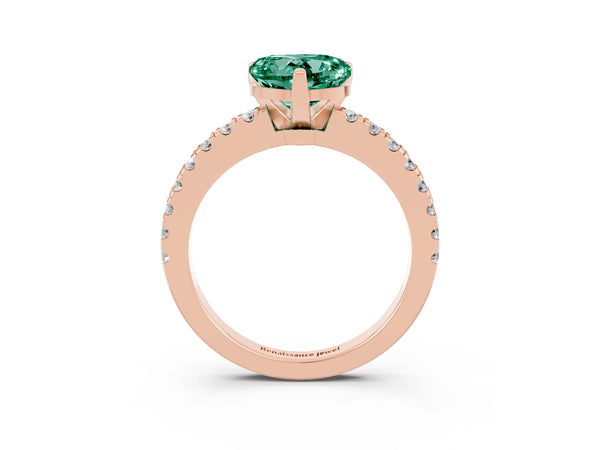 Rose gold Heart Cut Solitaire Green Sapphire with Pavé Band and Four-Prong Setting