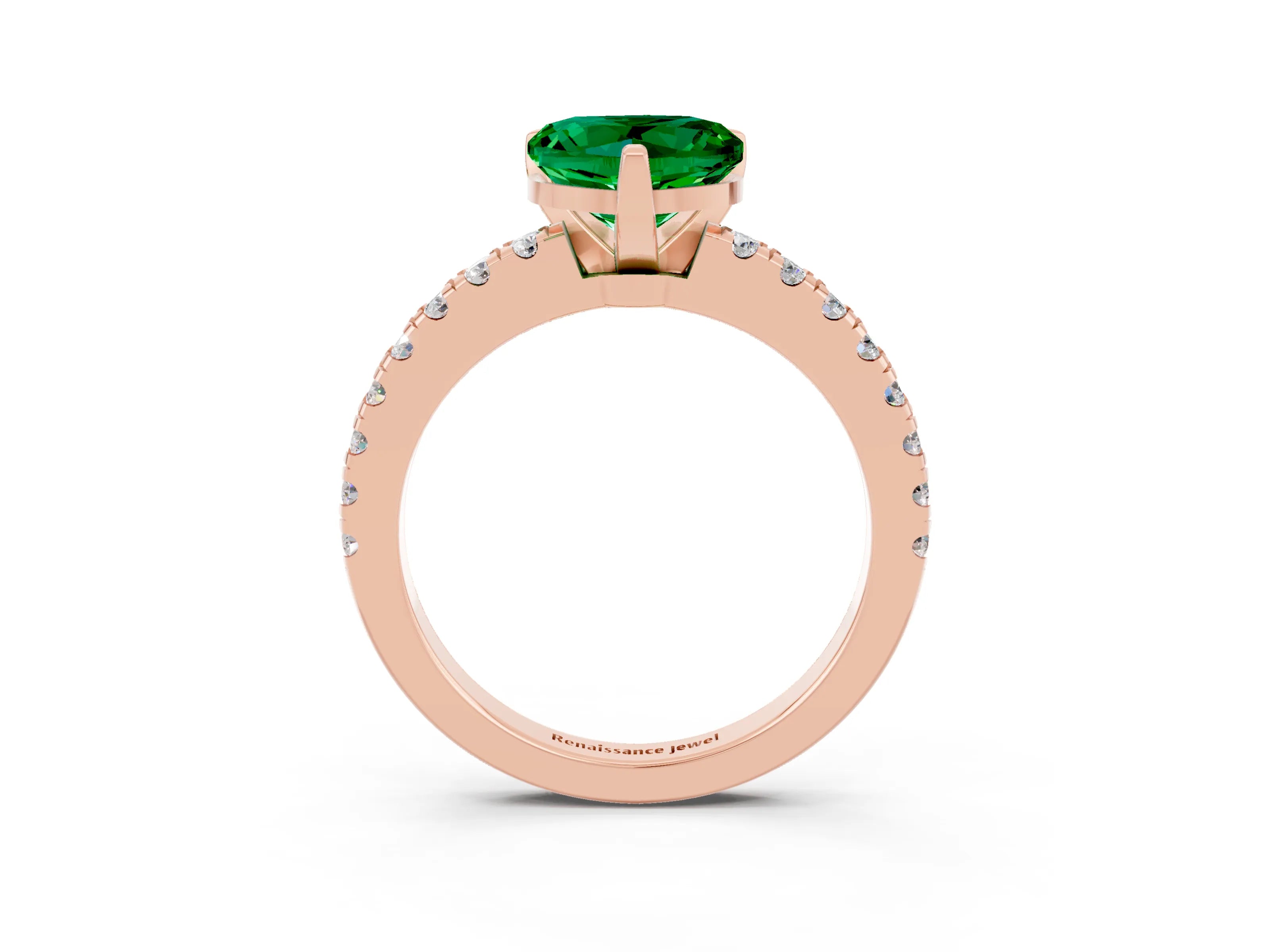 Rose gold Heart Cut Solitaire Diamond with Pavé Band and Four-Prong Setting_3