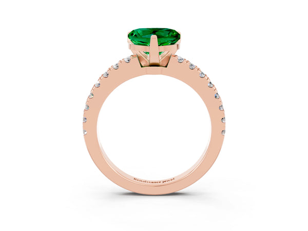 Rose gold Heart Cut Solitaire Emerald with Pavé Band and Four-Prong Setting