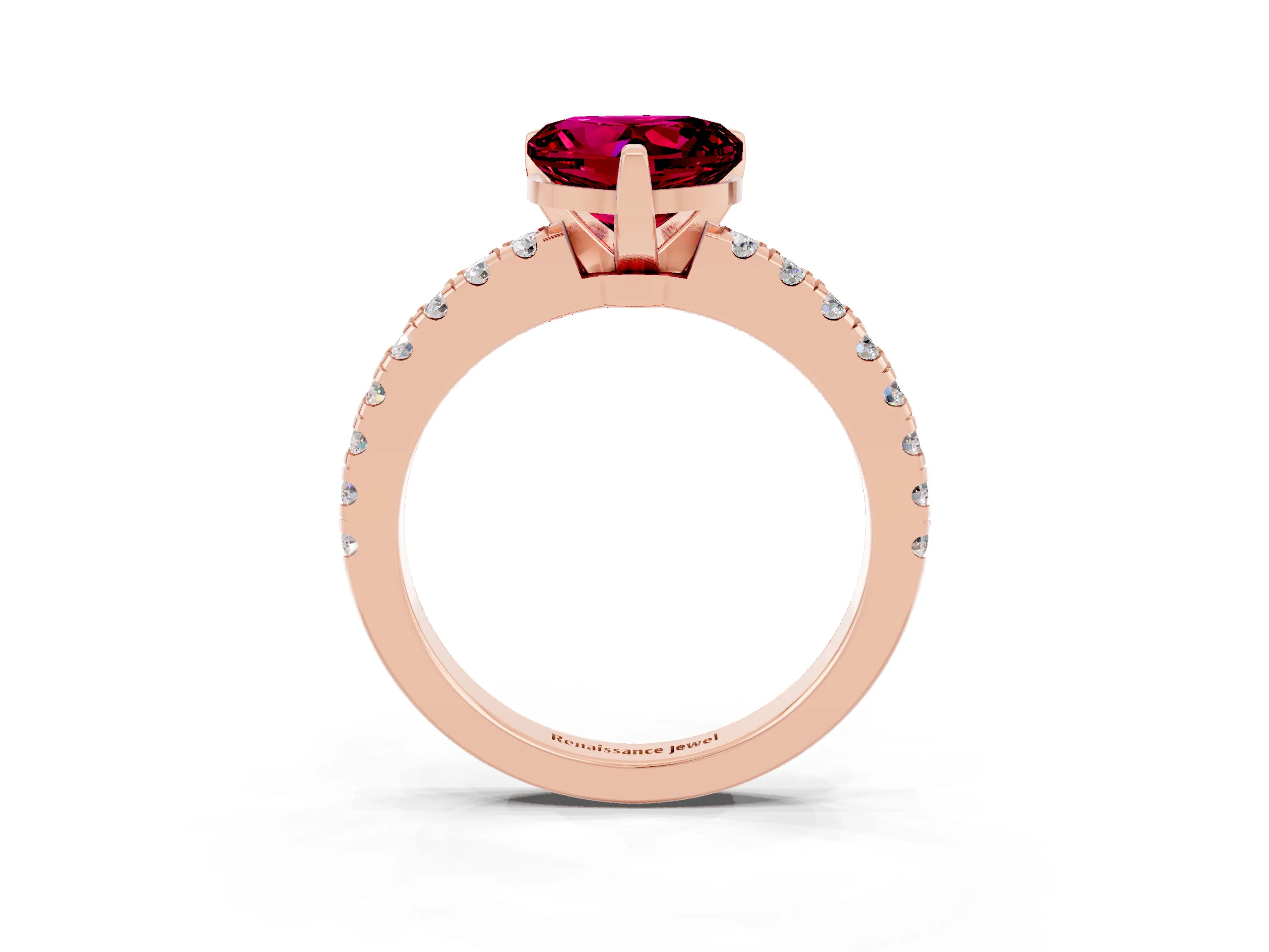 Rose gold Heart Cut Solitaire Diamond with Pavé Band and Four-Prong Setting_3