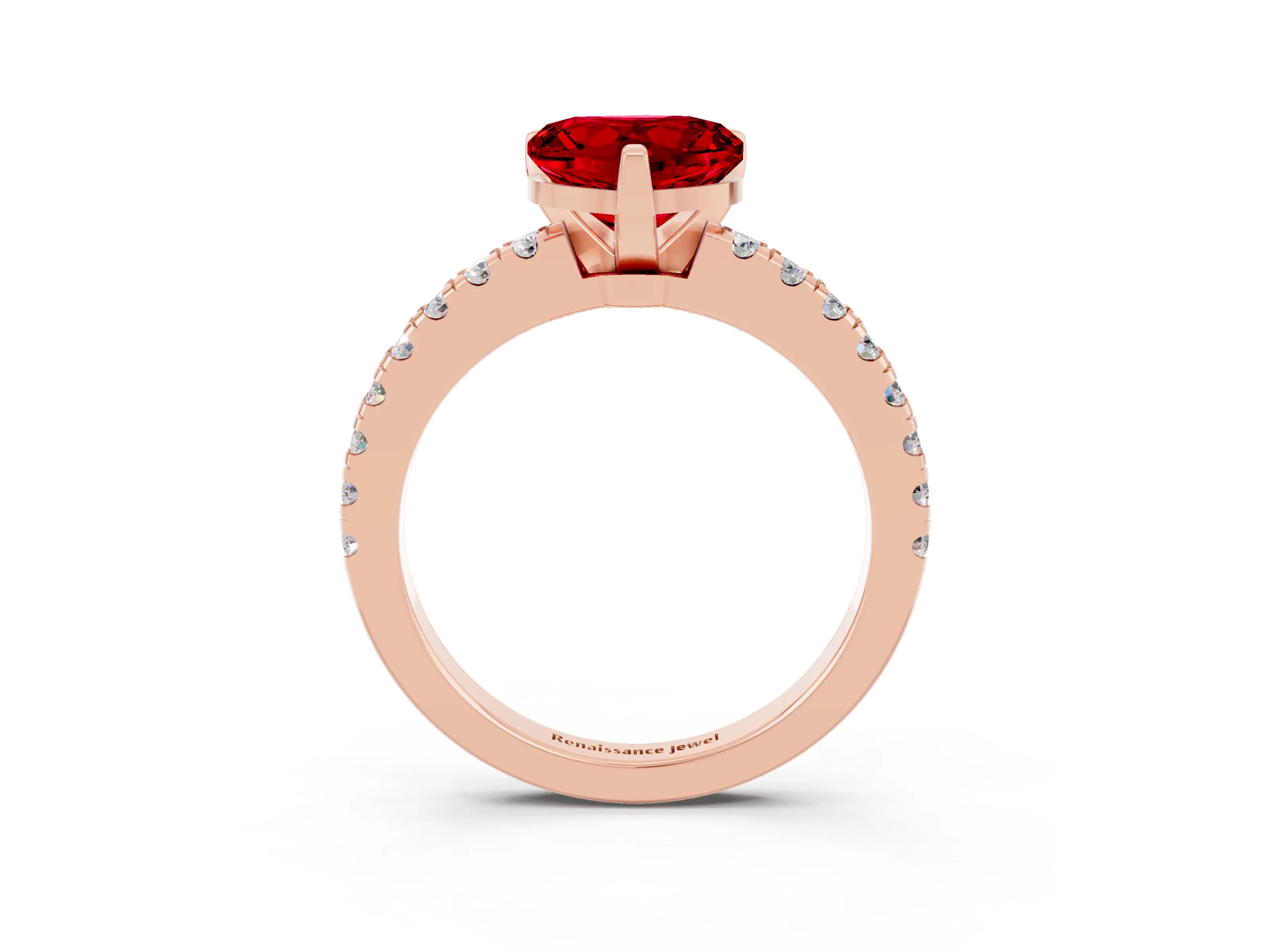 Rose gold Heart Cut Solitaire Diamond with Pavé Band and Four-Prong Setting_3
